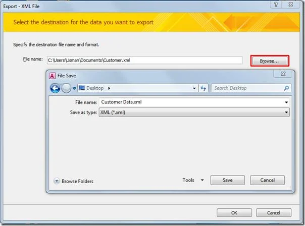 Access 2010-Tabelle in XML-Datendatei exportieren