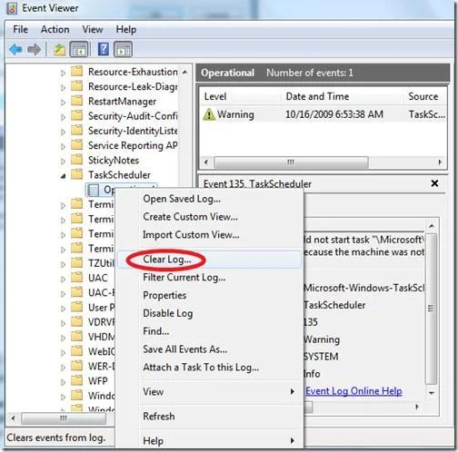 在 Windows 7 中檢視並清除工作排程程序記錄