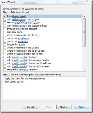 Outlook 2010: E-Mail-Benachrichtigung vom angegebenen Absender