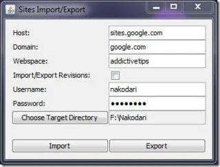 การสำรองข้อมูล Google Sites: นำเข้า/ส่งออก