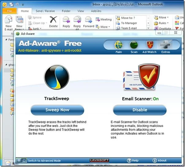 Scansiona i virus della posta elettronica in Outlook 2010 con Ad-Aware Free
