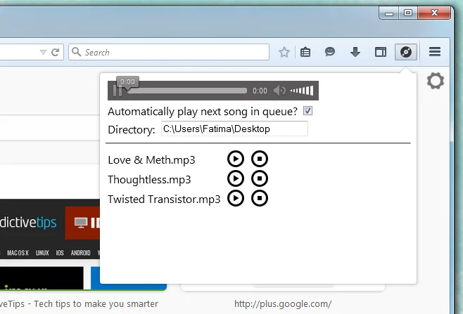 Riproduci musica da qualsiasi cartella o dalla tua libreria musicale in Firefox