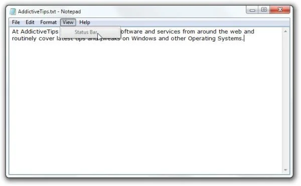 Cómo habilitar la barra de estado del Bloc de notas en Windows 7