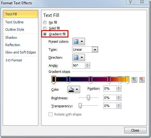 Word 2010: Schriftfarbe mit Farbverlaufsfüllung ändern