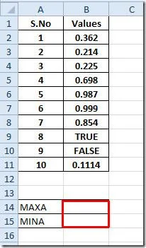 إيجاد القيم القصوى والدنيا في Excel 2010
