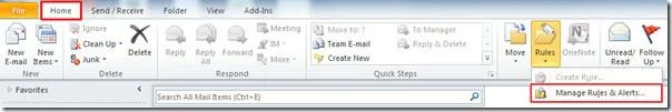 Outlook 2010: Regeln auf Textnachrichten (SMS) anwenden