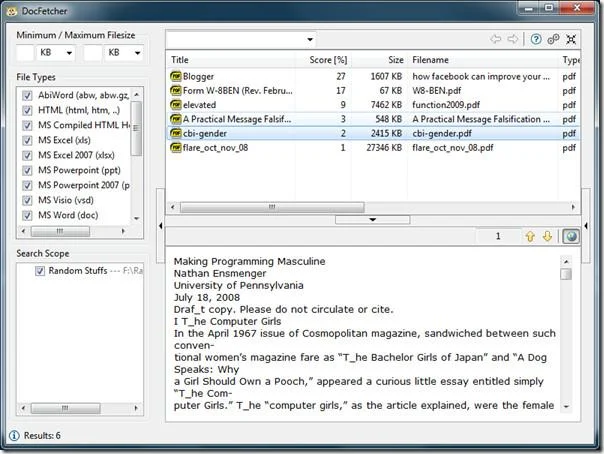 Motor de búsqueda de documentos DocFetcher
