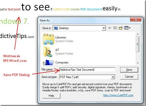 Crea un documento PDF da Microsoft Word 2010 in Windows 7