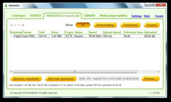 Busque, administre y descargue torrents con el cliente MediaGet Torrent