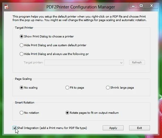 PDF2Printer: Windows 8 の PDF コンテキスト メニューに印刷オプションを追加する