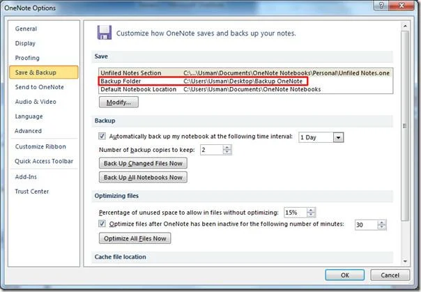 Backup dei blocchi appunti di OneNote 2010