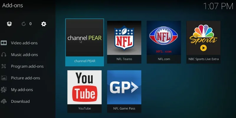 Componente aggiuntivo Channel Pear Kodi, tutorial di installazione e scoperta