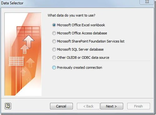 Erstellen Sie Diagramme in MS Visio 2010 durch Verknüpfen einer Excel-Tabelle