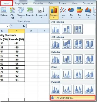 Istogramma comparativo in Excel 2010