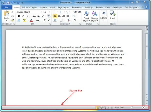 Hinzufügen von Informationen in der Statusleiste von Word 2010
