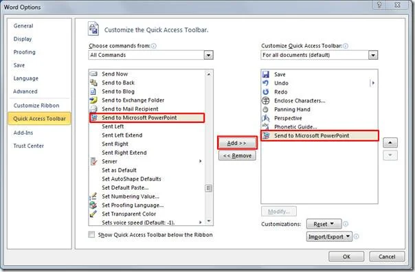 Прямая отправка документа Word 2010 в PowerPoint 2010