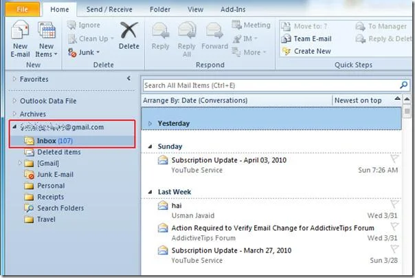 Starten Sie Outlook 2010 mit dem IMAP-Posteingangsordner