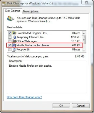 Agregue la opción Borrar caché de Firefox a la utilidad Liberador de espacio en disco de Windows