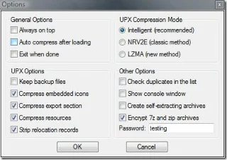 Comprimir archivos/carpetas por lotes en formato UPX, ZIP o 7z