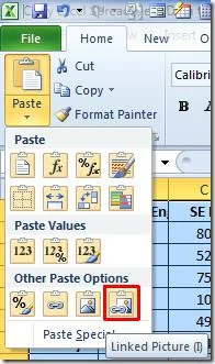 Kopieren Sie Excel 2010-Tabellendaten als verknüpftes Bild