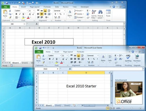 Vergleich von Office 2010 & Office Starter 2010