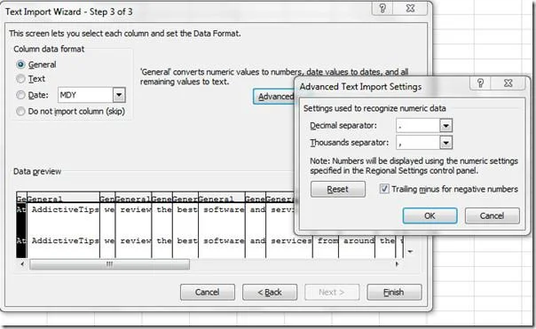 Dokumenttextdatei in Excel 2010-Arbeitsblatt importieren