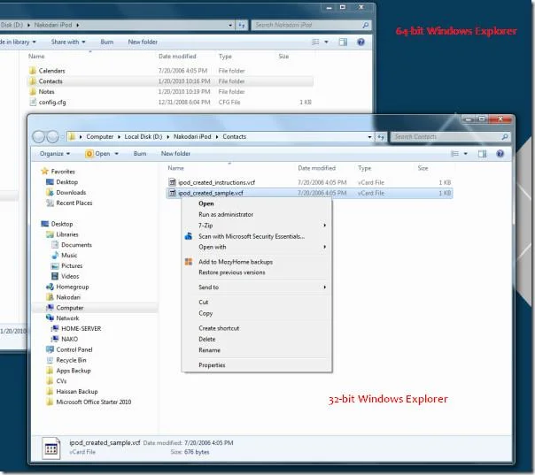 Abrir la carpeta del Explorador de Windows en el Shell de 32 bits en Windows 7 de 64 bits
