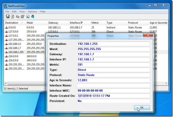 NetRouteView 是 Windows 內建路由公用程式的 GUI 替代品
