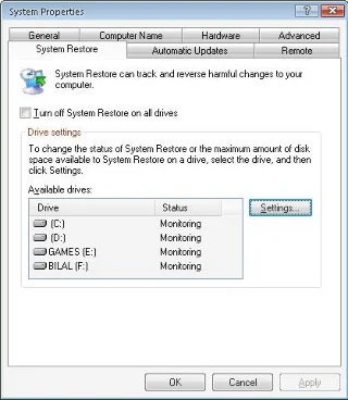 Windows 7 / Vista / XP でシステムの復元を無効化/オフにする方法