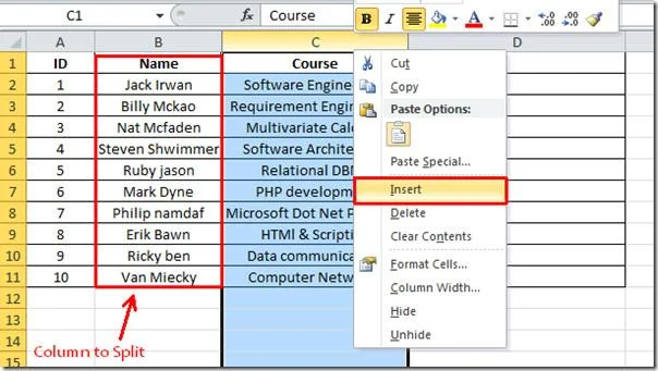 Excel 2010: Spaltendaten in zwei aufteilen [Zellen analysieren]