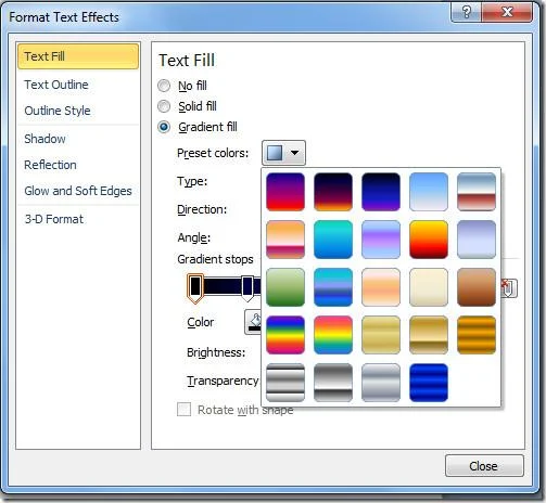Word 2010: Schriftfarbe mit Farbverlaufsfüllung ändern
