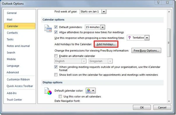 Nationale Feiertage im Outlook-Kalender hinzufügen