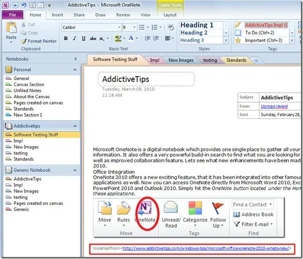 Интеграция с веб-браузером «Отправить в OneNote 2010»