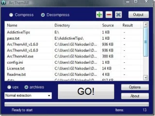 Comprimir archivos/carpetas por lotes en formato UPX, ZIP o 7z