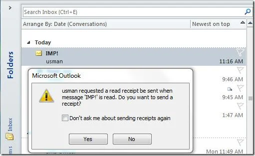 Monitoraggio delle e-mail di conferma di lettura di Outlook 2010
