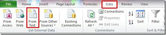 Dokumenttextdatei in Excel 2010-Arbeitsblatt importieren
