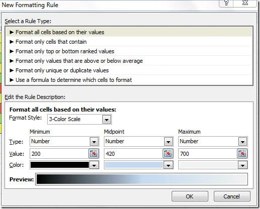 Farbe von Zellen in Excel 2010 ändern [Farbskalen]