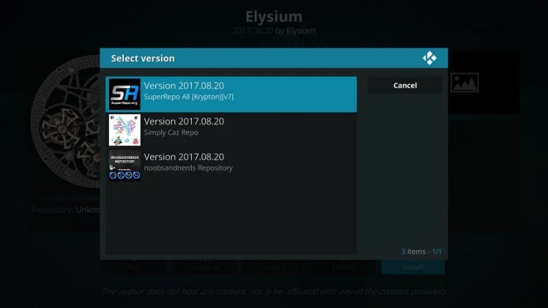 Как установить дополнение Elysium Kodi, несколько рабочих репозиториев