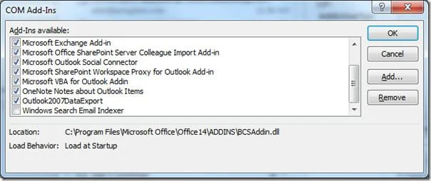 Office Outlook 2010-Add-In-Manager