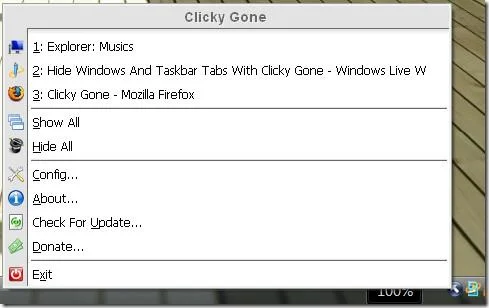 Ocultar pestañas y ventanas de la barra de tareas con Clicky Gone