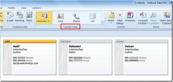 Руководство пользователя по контактам адресной книги Outlook 2010