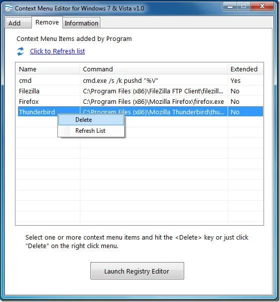 Editor del menú contextual para Windows 7 y Vista