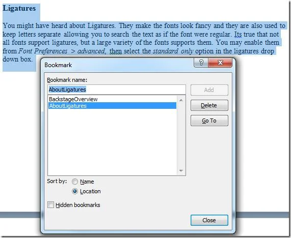 Word 2010-Lesezeichen