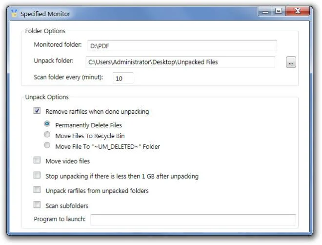 Monitor de descompresión: programa la descompresión y extracción de archivos RAR
