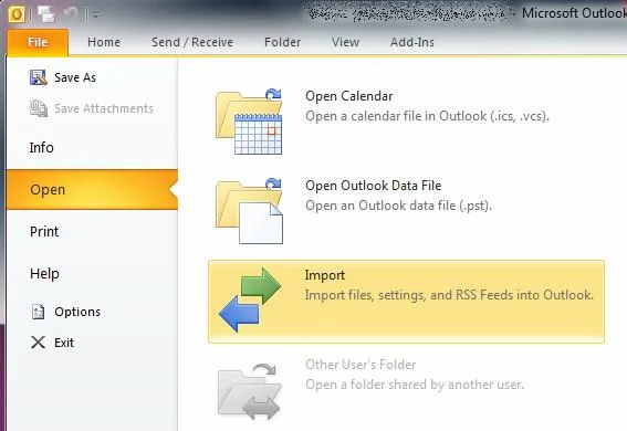 Импорт и экспорт Office Outlook 2010