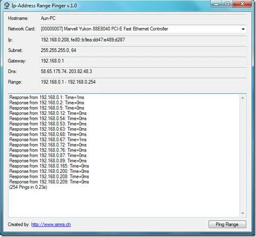 Hacer ping a varias direcciones IP con rango de direcciones IP Pinger