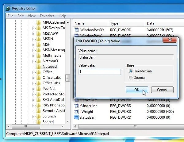 Cómo habilitar la barra de estado del Bloc de notas en Windows 7