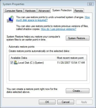 Windows 7 / Vista / XP でシステムの復元を無効化/オフにする方法
