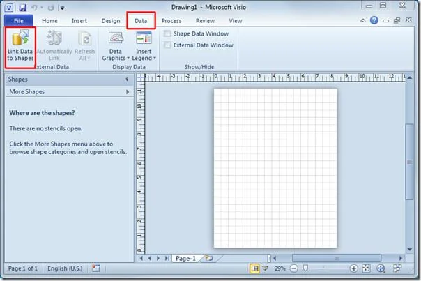 Erstellen Sie Diagramme in MS Visio 2010 durch Verknüpfen einer Excel-Tabelle