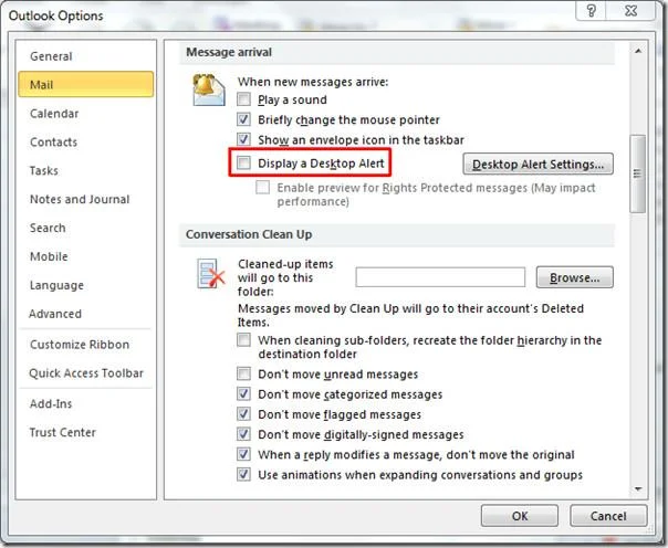 Outlook 2010: E-Mail-Benachrichtigung vom angegebenen Absender